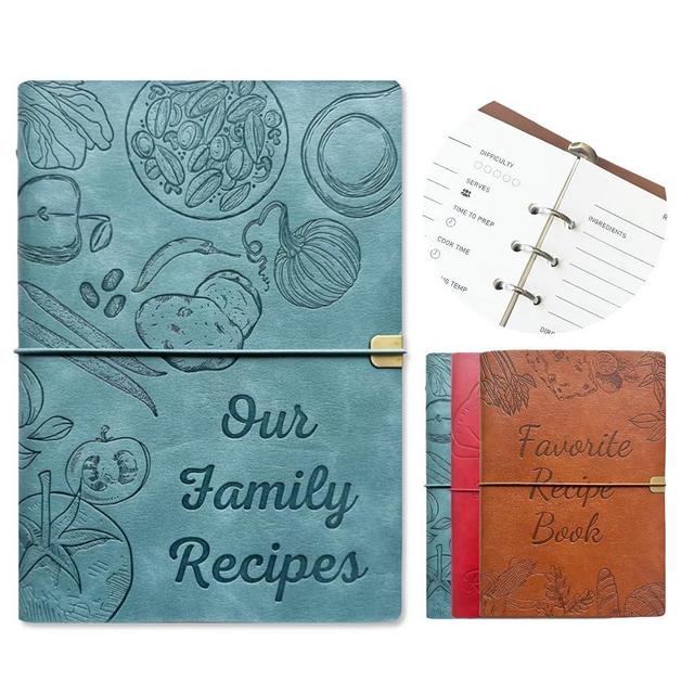 leeveel Blank Recipe Book To Write In Your Own Recipes,5.6 X 8.2 Recipe Ring Binder with PU Leather Cover,Recipe Journal with 160 Recipes (sky blue)