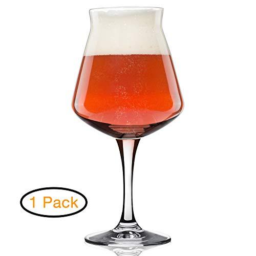 Rastal Teku Stemmed Beer Glass -Nucleated Pint Craft Beer Glasses for Better Head Retention, Aroma and Flavor - 14.2 oz Beer Glass for Enhanced Beer Drinking Bliss - Gift Idea for Men