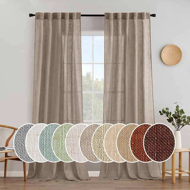 MIULEE Taupe Linen Curtains 96 Inch Long for Bedroom Living Room, Soft Thick Linen Textured Window Drapes Semi Sheer Light Filtering Back Tab Rod Pocket Burlap Look Farmhouse Country Decor, 2 Panels