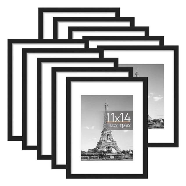 upsimples 11x14 Picture Frame Set of 10, 8x10 with Mat or 11x14 Without Mat, Multi Photo Frames Collage for Wall or Tabletop Display, Black
