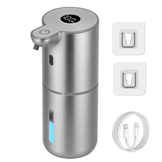OHIFAST Automatic Liquid Soap Dispenser Touchless, USB Rechargeable Smart Hand Soap Dispenser, 6-Level Adjustable, 12.8oz/380mL Wall Mounted for Bathroom Kitchen Accessories Dish Soap-Silver