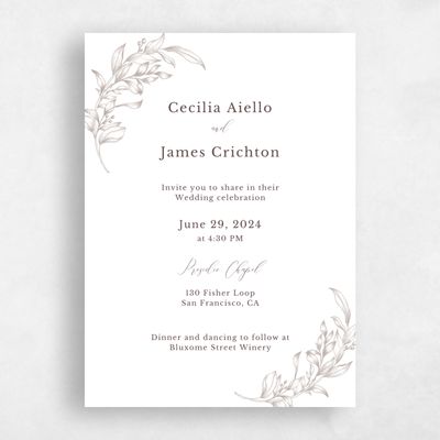 Beige Floral Wedding Invitation - Merriott Portrait