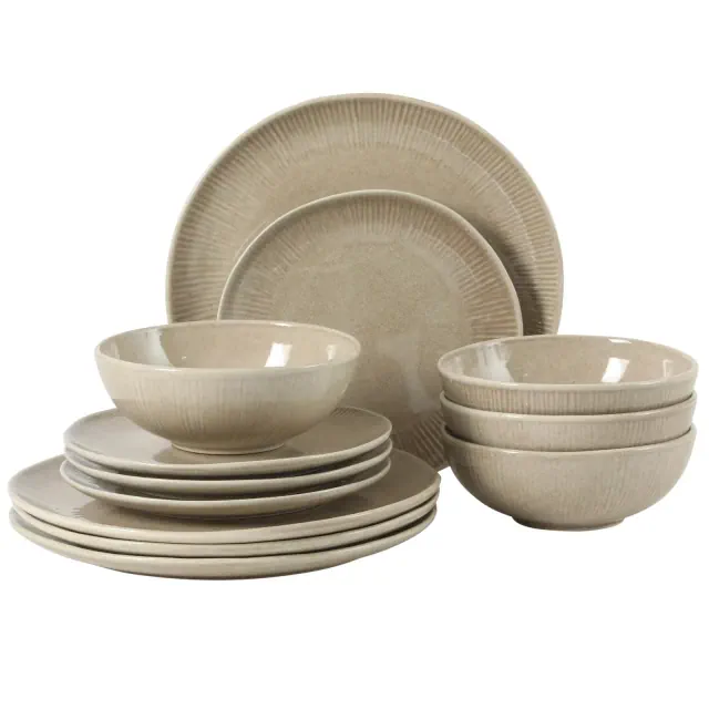 Gibson Elite Sandy Pines 12 Piece Reactive Glaze Stoneware Dinnerware Set - Service for 4 - Cream