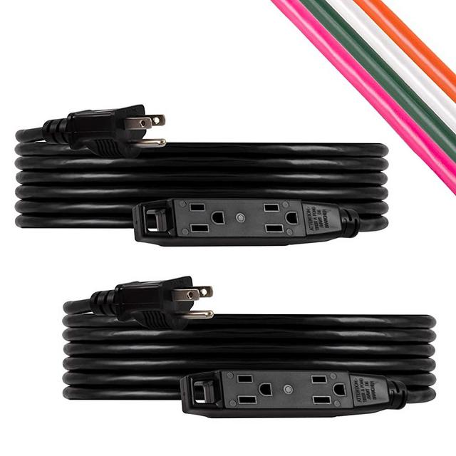 UltraPro, Black, 25 ft Extension Cord 2 Pack, 3-Outlet Power Strip, 16 Gauge, SJTW, Heavy Duty, For Use in Home, Garage or Workshop, 50807