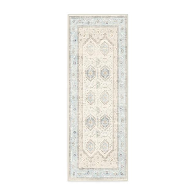 Ruggable 2'x7' Washable Bridgerton Crown Affair Opal Runner Rug Ivory/Blue
