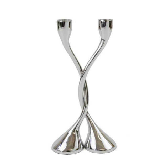 Quality Judaica Pair of Embracing Candlesticks for Shabbat and Holidays, Anodized Aluminum