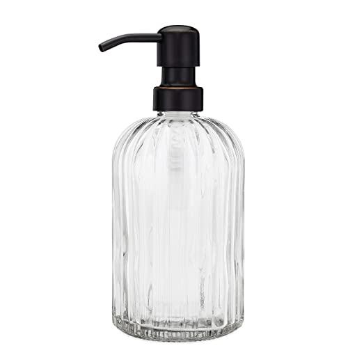 Rail19 Fluted Glass Nouveau Soap Dispenser with Metal Soap Pump for The Kitchen and Bathroom Great for Lotions and Liquid Hand Soaps (Farmhouse Bronze)