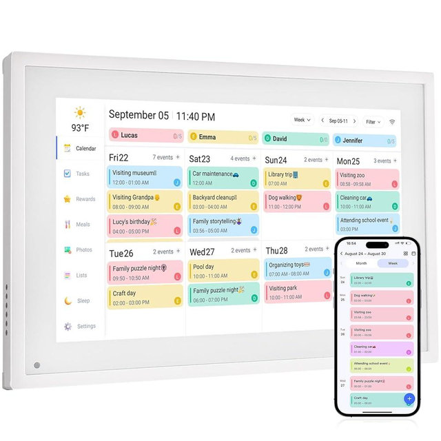 Digital Calendar Chore Chart –Touchscreen Interactive Digital Planner Display- Wifi Smart Planner w/LCD Display, Task Scheduling & Reward Tracker- Smart Display for Family Schedules