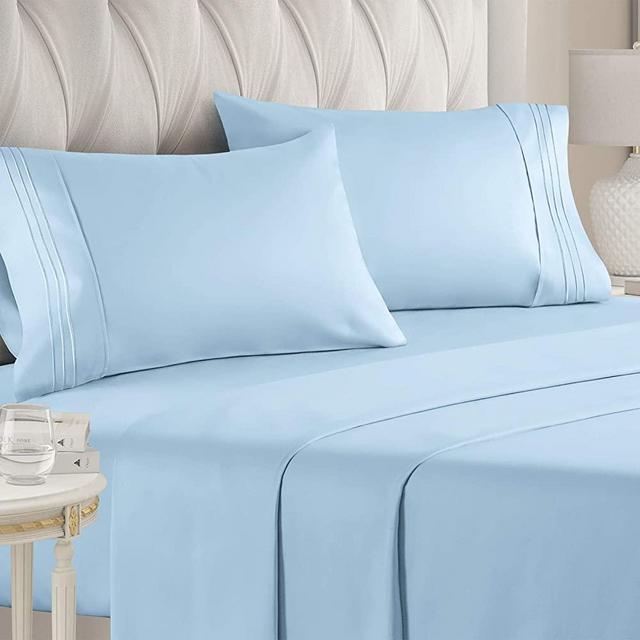 Full Size Sheet Set - 4 Piece - Hotel Luxury Bed Sheets - Extra Soft - Deep Pockets - Easy Fit - Breathable & Cooling - Wrinkle Free - Comfy – Light Blue Bed Sheets– Baby Blue Fulls – 4 PC