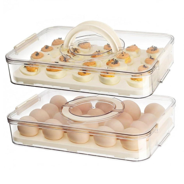Deviled Egg Containers with Lid, 2 pack Plastic Deviled Egg Platter with Handle for 40 Eggs, Stackable Deviled Egg Carrier for Party, Picnic, Refrigerator, Home, Kitchen