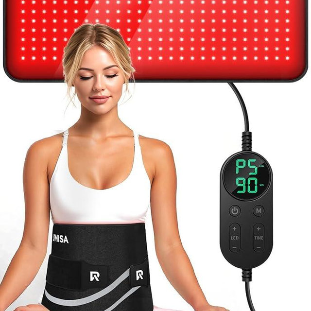 ROMISA 25” x 12.3” Large Red Light Therapy Pad for Body, Tri-Chip Grade 312 LEDs 48W, 10-90Min Timer with Controller, 660nm & 850nm Near Infrared Light Therapy Mat for Back Shoulder Joint Muscle