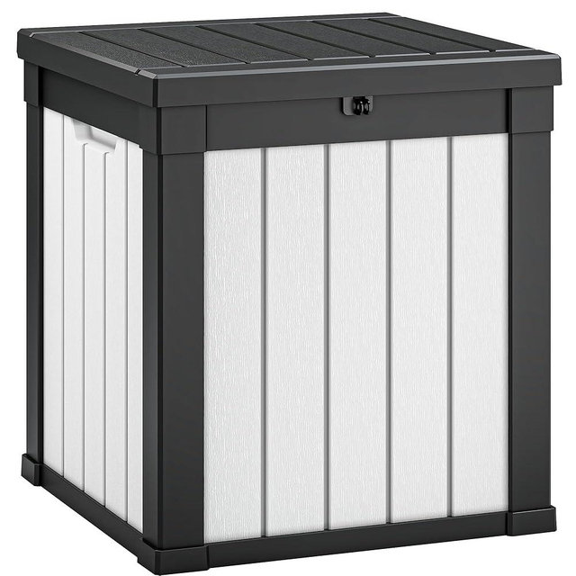 NUNU LAB Outdoor Storage Box 40 Gallon,Package Delivery Box for Outside, Parcel Drop deck boxes waterproof, Lockable Lid Porch Storage Bin For Package Delivery,Patio,House, Curbside,Black White