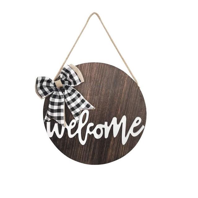 Welcome Wreaths Front Door,Welcome Sign for Farmhouse, Rustic Wooden Door Hangers Front Porch Decor Outdoor Hanging Vertical Sign (Brown)