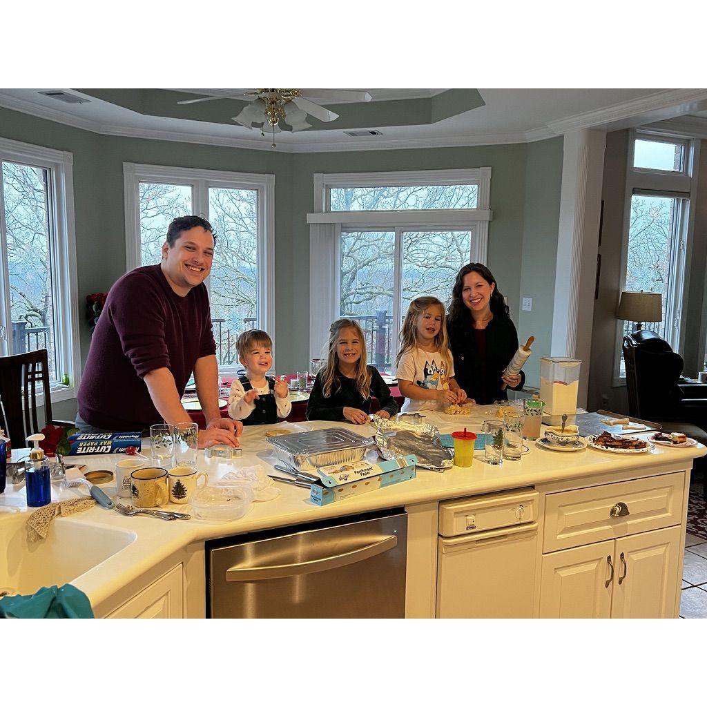 Christmas cookies with Libby's nieces and nephew, using handmade cookie cutters!