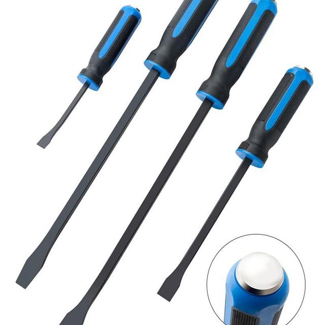 ROTATION 4-Piece Heavy Duty Pry Bar Set with Thicker Hammer Strike Cap and Angled Tip – Ideal for Automotive Repair, Demolition, Nail Pulling