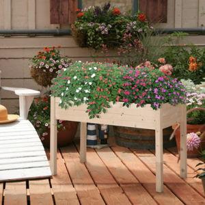 Outsunny Rectangle 22.25-Inches W Extra Large Brown Wood Outdoor Raised planter box with Drainage Holes