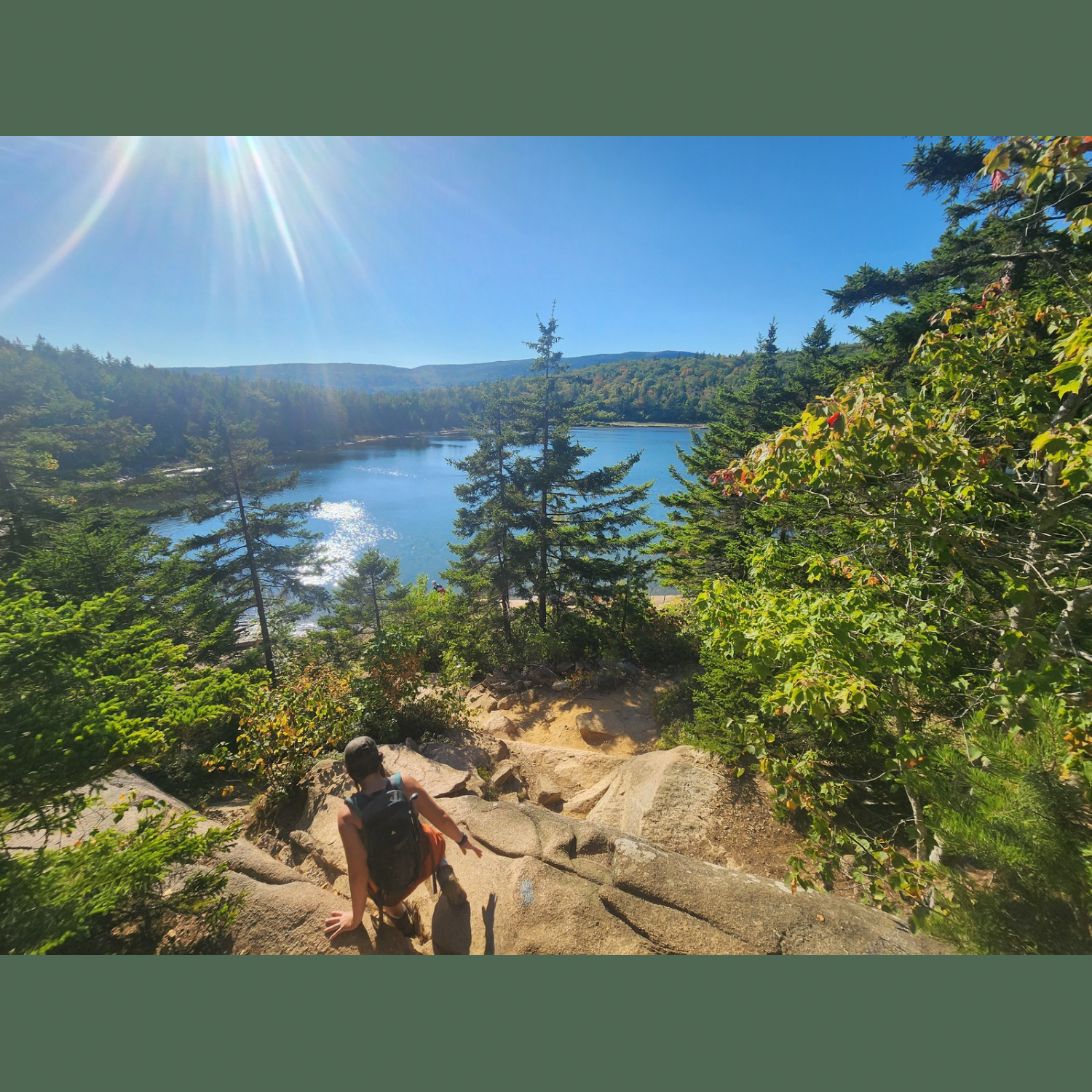 The view of The Bowl, a small mountain lake, as seen from the Beehive Trail descent. We stopped here to admire the view for awhile, but neglected to go for a swim when we saw leeches in the water!