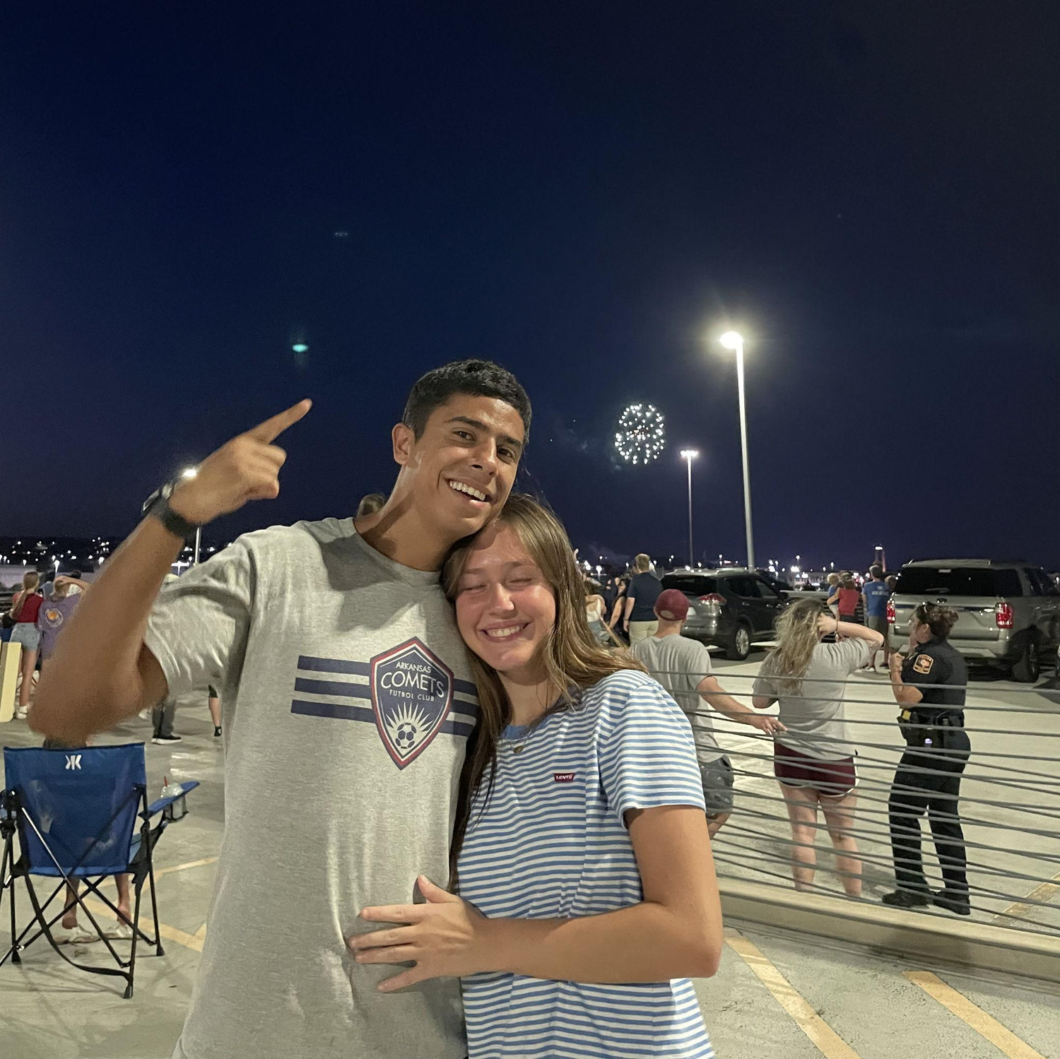 July 4th, 2024; This photo was taken on the top of the UTSA building where we watched the fireworks with the Cosnowski's.