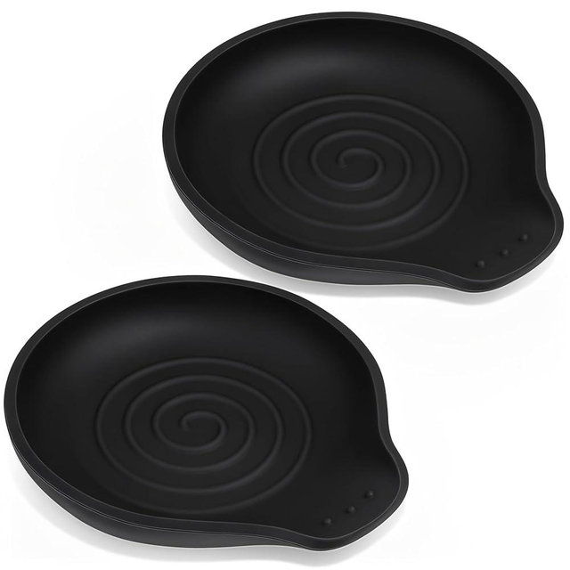 VanlonPro Silicone Spoon Rest for Stove Top - BPA-Free, Heat-Resistant Spoon Holder - Spoon Rest for Kitchen Counter - Large Cooking Utensil Rest for Spoons, Spatulas, Ladles or Tongs - Black 2 Pack
