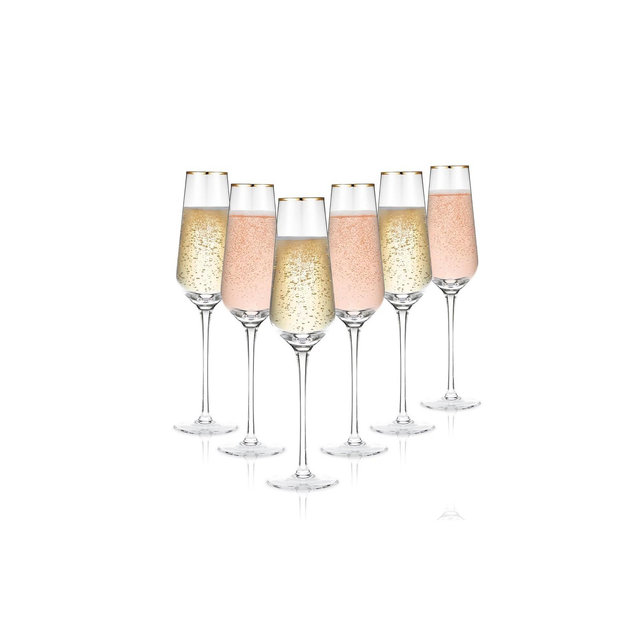 Berkware Tall Champagne Flutes with Gold Tone Rim - 8.1oz