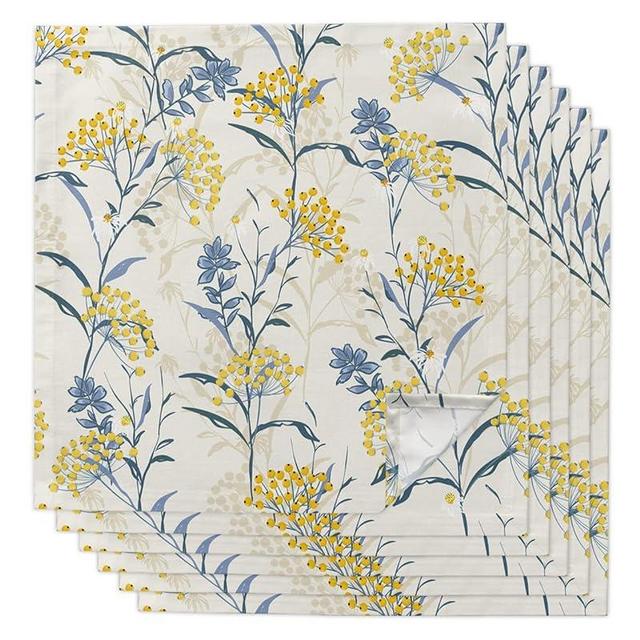 Cloth Napkins 20x20 Inch Set of 6 Washable and Reusable Dinner Napkins, Vintage Floral Plant Summer Flowers Yellow Blue Durable Napkins Cloth for Everyday Use,Lunch,Dinner,Wedding,Party