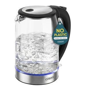 Cosori Electric Kettle, No Plastic Contact With Water, Wide Mouth For Easy Cleaning, Auto Shut Off, 1.7L Tea Kettle & Hot Water Boiler, Water Heater & Teapot, Borosilicate Glass, Black, 1500W
