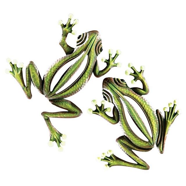 Collections Etc Glow in The Dark Hanging Frogs Wall Fence Tree Decor - Set of 2, Green
