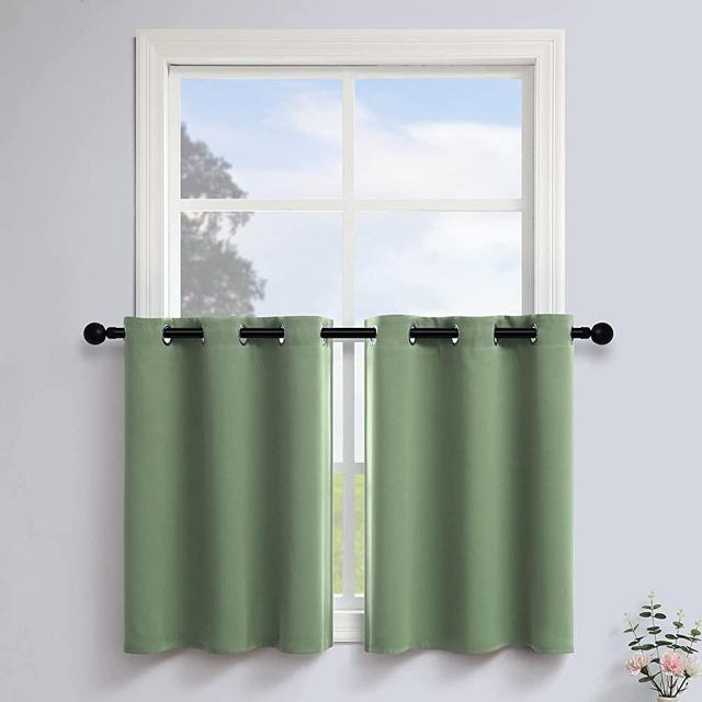 Sage Green Curtains for Bedroom Short Length Cafe Curtain Tiers Grommet Top Small Window Curtains for Bathroom Kitchen 24 Inch Long