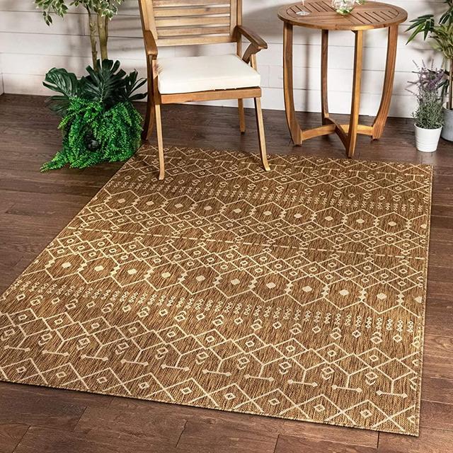 Well Woven Nors Brown Indoor/Outdoor Flat Weave Pile Nordic Lattice Pattern Area Rug 5x7 (5'3" x 7'3")