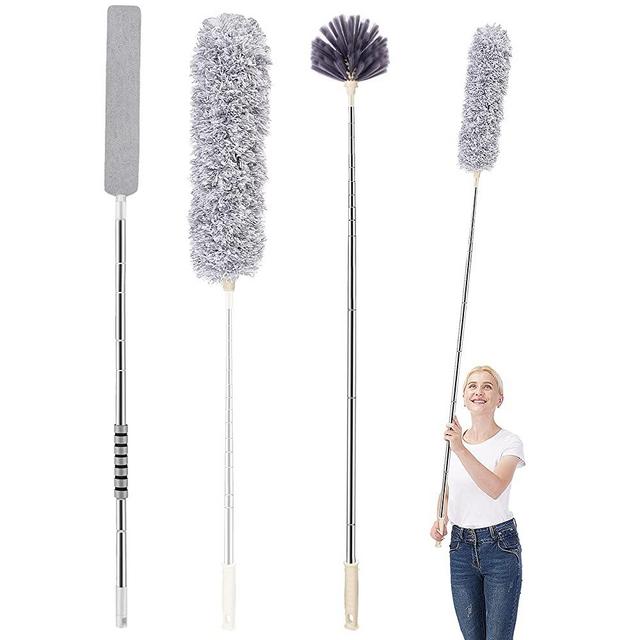 Microfiber Duster for Cleaning High Ceiling, MOUCHOT Extendable Dusters with 100" Telescoping Extension Pole, Reusable Bendable Detachable Washable Dusters for Ceiling Fan, Cars, Cobweb, Corner, Gap.