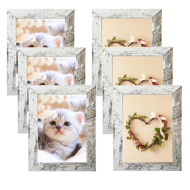xnlkros Picture Frame 5x7 Set 6 pack, Farmhouse Rustic Photo Frames Wood Pattern, Gallery Wall Frame Collage, Picture Frames For Wall Hanging and Tabletop Display for Rustic Home & Office