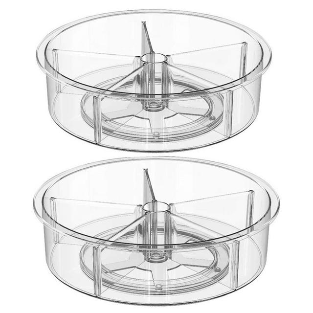 SANNO Divided Lazy Susan Turntable Storage Container for Kitchen Cabinet, Pantry, Refrigerator, Countertop Food Safe Turntable Spice Rack for Cupboard,Spinning Organizer for Food Pouches-set of 2