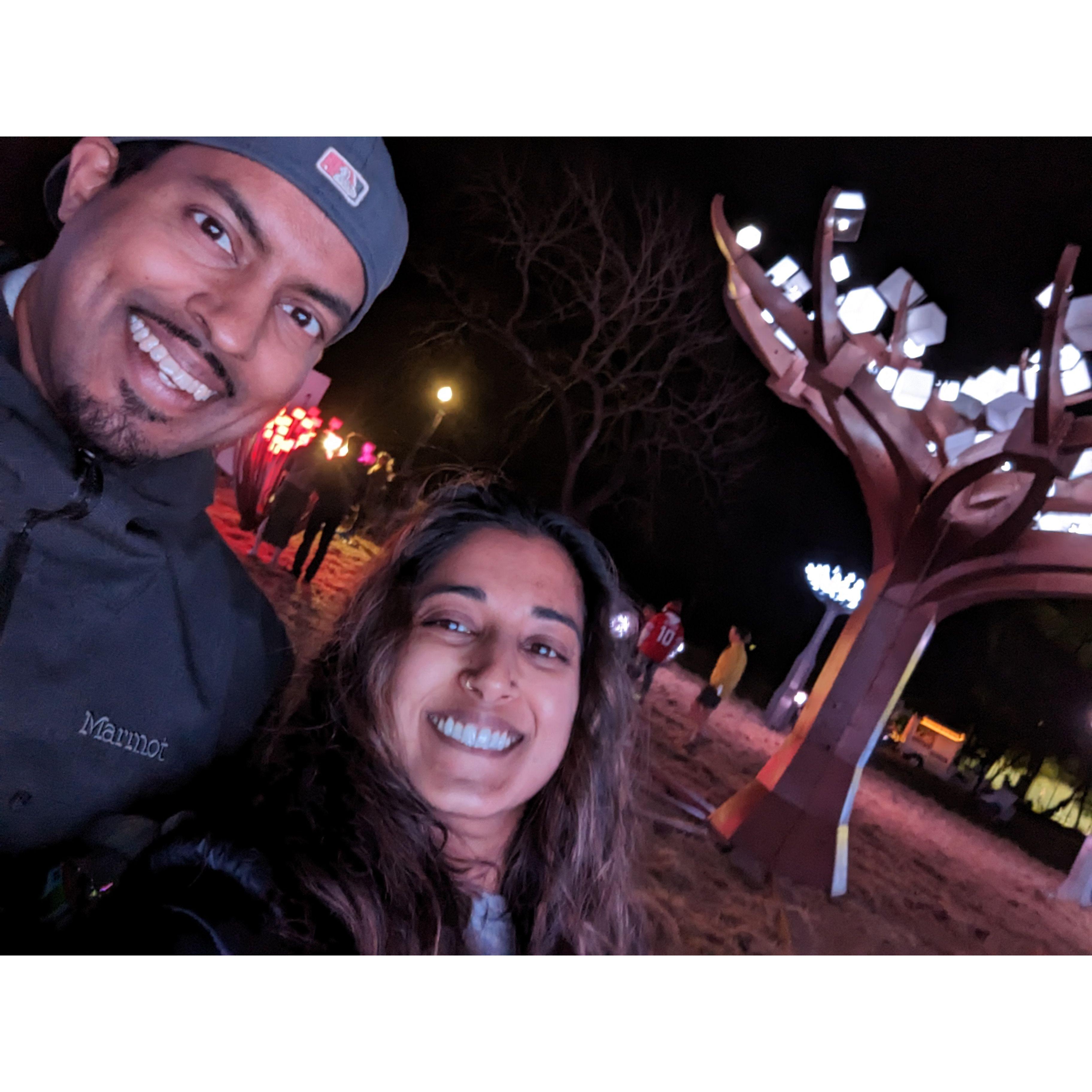 Checking out a light-based art display in San Francisco's Golden Gate Park