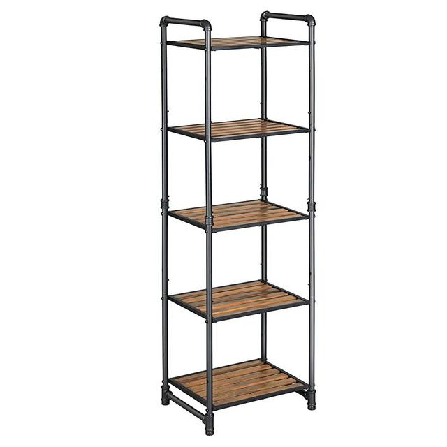 VASAGLE Bathroom Shelf, 5-Tier DIY Storage Rack, Industrial Style Extendable Plant Stand with Adjustable Shelf, for Living Room, Bathroom, Balcony, Kitchen, Rustic Look UBSC25BX