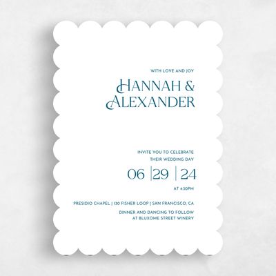 White Scalloped Wedding Invitation - Ginami Portrait