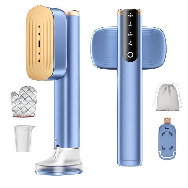 MIYOKO 2-in-1 Garment Steamer for Clothes, 1200W Handheld Steam Iron with Two Water Tanks (3.38 &6.09 Oz.), 15s Fast Heating, 25G/Min High Speed Steams, 110-120V for Home &Travel Portable Use, Blue