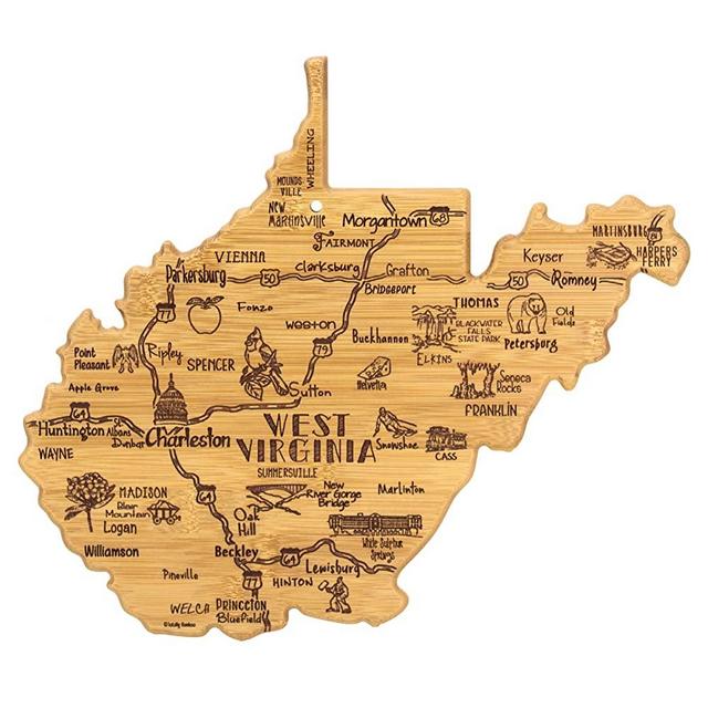 Totally Bamboo Destination West Virginia State Shaped Serving and Cutting Board, Includes Hang Tie for Wall Display