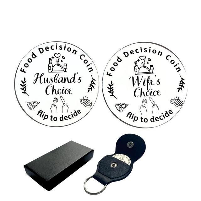 Couple Funny Food Decision Coin, Valentines Day Gifts for Him Her Husband Wife, Wedding Anniversary Birthday Gifts for Newlyweds Friends, Destiny Flip Coin with Leather Keychain Cover and Gift Box