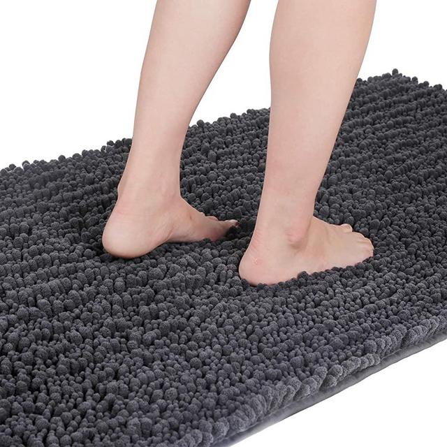 Yimobra Original Luxury Chenille Bath Mat, 36.2 x 24 Inches, Soft Shaggy and Comfortable, Large Size, Super Absorbent and Thick, Non-Slip, Machine Washable, Perfect for Bathroom, Dark Gray