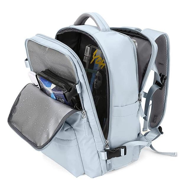 Large Travel Backpack Women, Carry On Backpack,Hiking Backpack Waterproof Outdoor Sports Rucksack Casual Daypack School Bag with USB Charging Port Shoes Compartment, Blue