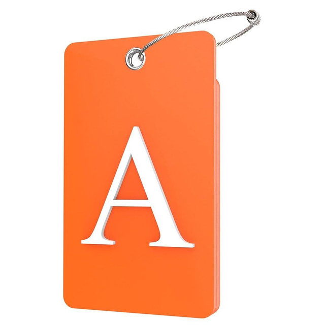 Gostwo 2 Pack Luggage Tags for Suitcases, 26 Initial Letter Travel Luggage Baggage Identification Labels ID Tag Fully Bendable Tags with Stainless Steel Loop (Orange) (Letter A)