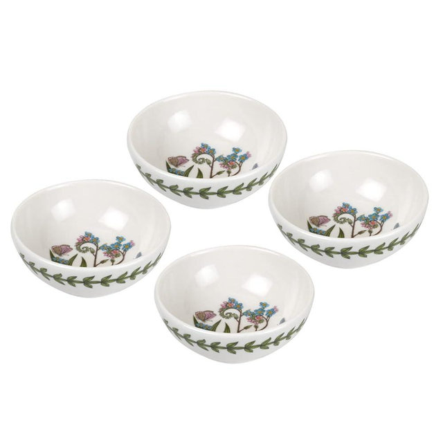 Portmeirion Botanic Garden Collection 3.75" Low Bowls - Set of 4 | Forget-Me-Not Motif | Fine Porcelain | Chip Resistant Glaze | Dishwasher, Microwave, Freezer, Oven Safe