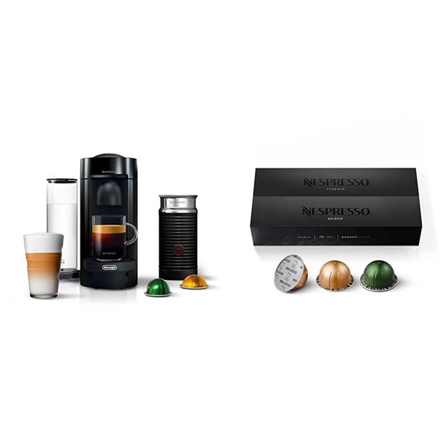 Nespresso Vertuo Plus Coffee and Espresso Machine by De'Longhi with Aeroccino, Ink Black with Nespresso Capsules VertuoLine, Medium and Dark Roast Coffee