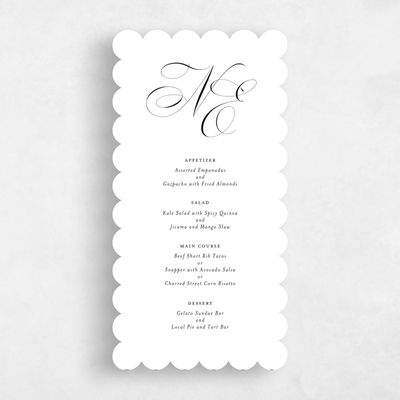 White Scalloped Wedding Menu - Thorn