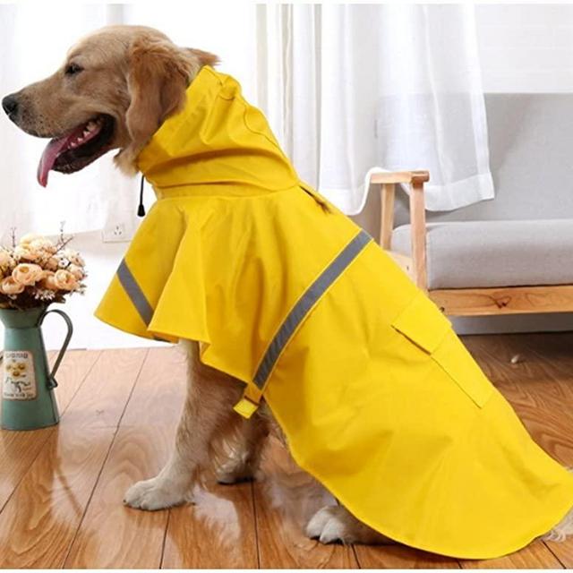 Mikayoo Large Dog Raincoat Ajustable Pet Waterproof Clothes Lightweight Rain Jacket Poncho Hoodies with Strip Reflective