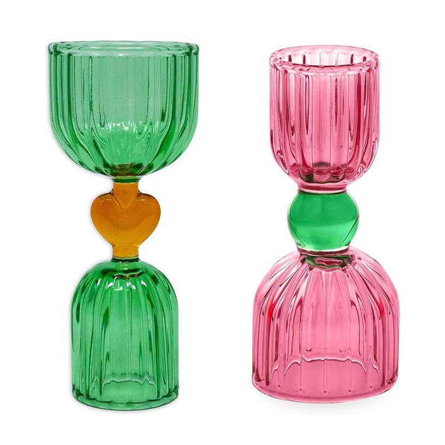 ban.do Tipsy Turvy Pink & Green Glass Cocktail Measuring Double Jigger Shot Glass Bundle for Adults, Aesthetic Glassware for Bar Cart