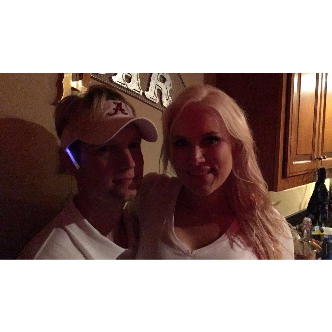 October 2016 - Halloween Weekend at a House Party - Sean dressed as 'Lane Kiffin, Offensive Coordinator for Alabama', while Amber dressed as a 'Tool Time Girl' from a 90s favorite TV Show, Tool Time.