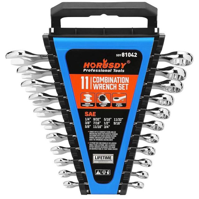 HORUSDY 11-Piece Sae Wrench Set | Combination Wrench Set with Organizer | 12 Point | 1/4" - 3/4" | Chrome Vanadium Steel