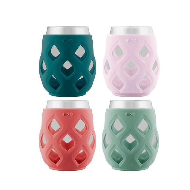 Ello Cru 17oz Stemless Wine Glass Set with Protective Silicone Sleeves, Dishwasher Safe, Cocktail Glass Pack Perfect for Summer Patios and Parties Festive Fun Holiday Gift for Women Men Her Him