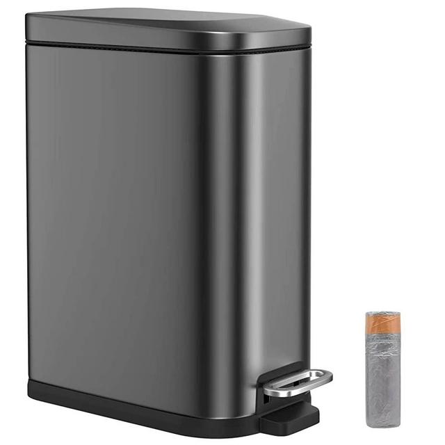 BETHEBEST 15 Liter/4 Gallon Trash Can with Soft Close Lid,Stainless Steel Trash Can with Removable Wastebasket, Rectangular Trash Can for Bathroom,Kitchen,Office (Black)